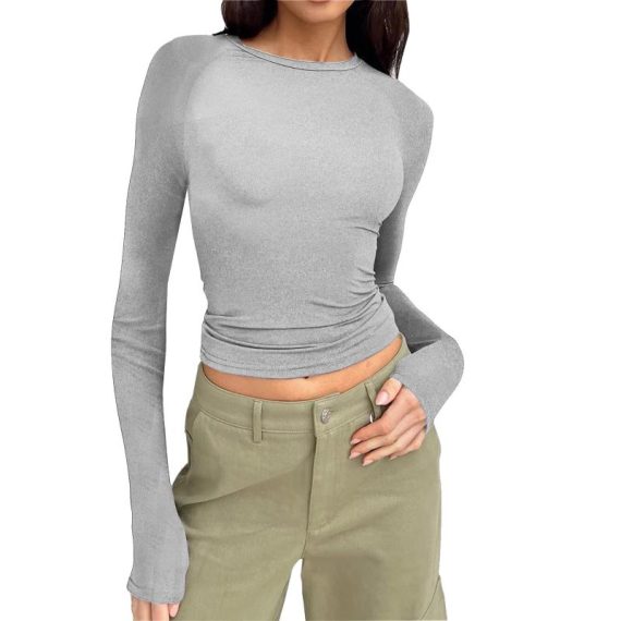 Activewear | Womens  Khaki Acid Wash Seamless Long Sleeve Top Activewear Activewear