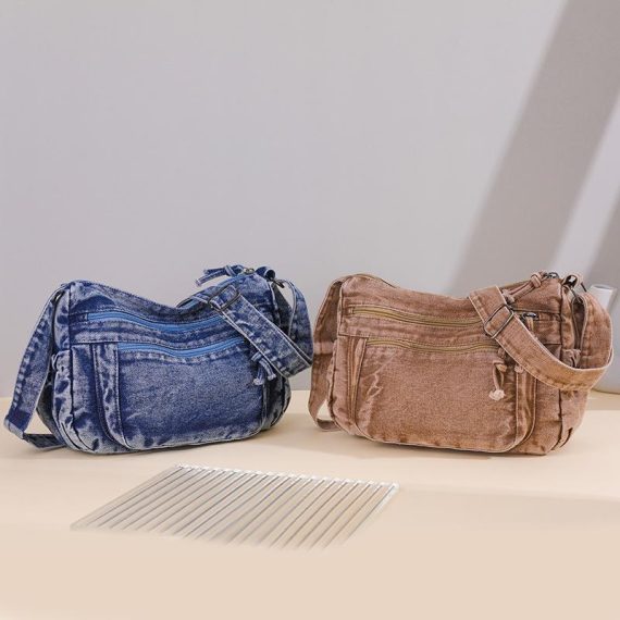 Bags | Womens  Brown Washed Denim Utility Mini Shoulder Bag Accessories Bags