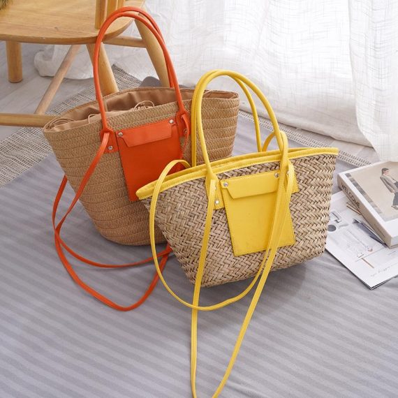 Bags | Womens  Lemon Mini Pu Trim Straw Tote Bag Accessories Bags