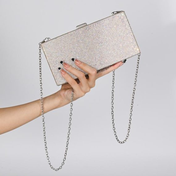 Bags | Womens  Silver Diamante Box Clutch Accessories Bags