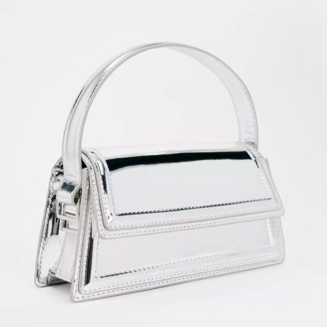 Bags | Womens  Silver Metallic Pu Rectangle Crossbody Bag Accessories Bags