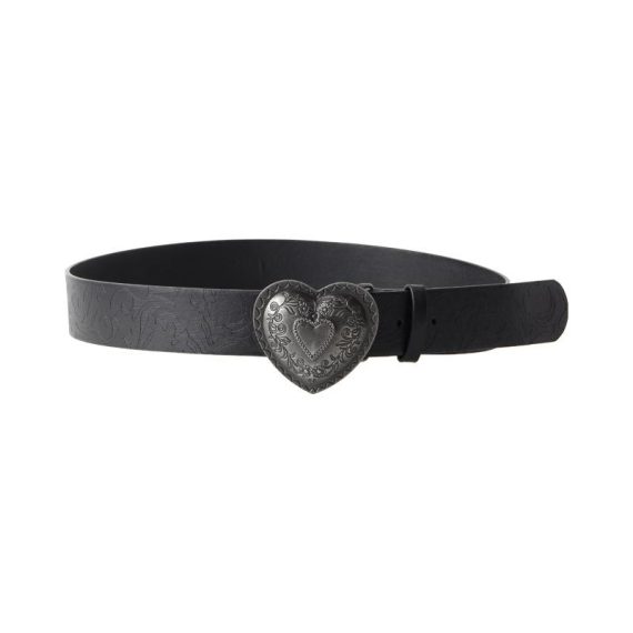 Belts | Womens  Black Crinkle Pu Burnished Heart Belt Accessories Belts