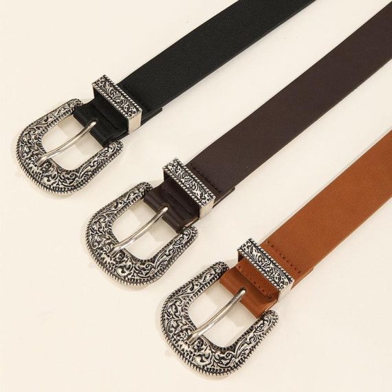 Belts | Womens  Black Croc Vintage Gold Buckle Western Belt Accessories Belts