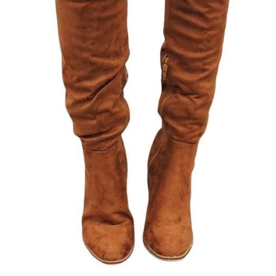 Boots | Womens  Tan Faux Suede Gold Buckle Over The Knee Boots Boots Boots