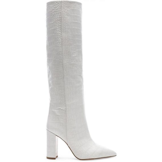 Boots | Womens  White Wide Fit Pu Croc Square Toe Block Heel Knee High Boots Boots Boots