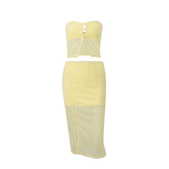 Co-Ords | Womens  Lemon Sheer Sequin High Waist Maxi Skirt Clothing Co-Ords