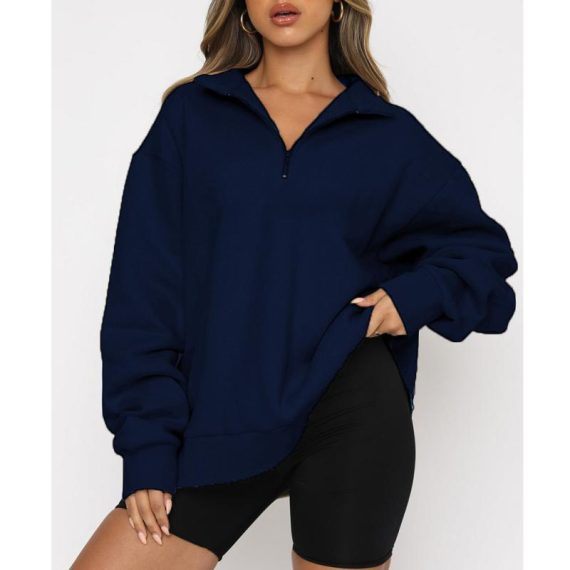 Co-Ords | Womens  Navy Premium Collared Oversized Sweatshirt Clothing Co-Ords