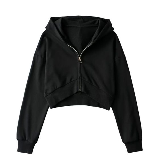 Co-Ords | Womens  Shape Black Zip Front Long Sleeve Cropped Hoodie Clothing Black