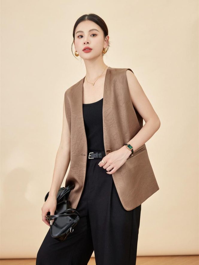 Co-Ords | Womens  Taupe Premium Tailored Woven Longline Waistcoat Clothing Co-Ords