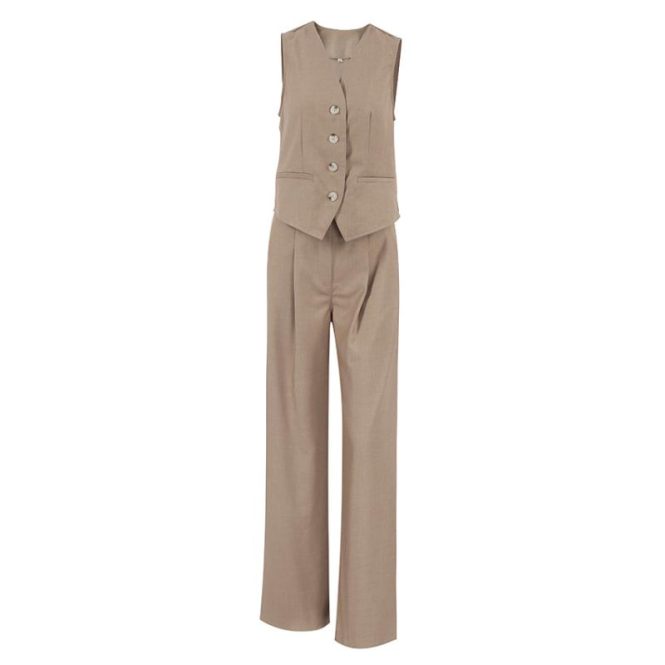 Co-Ords | Womens  Taupe Woven Tailored Waistcoat Clothing Co-Ords