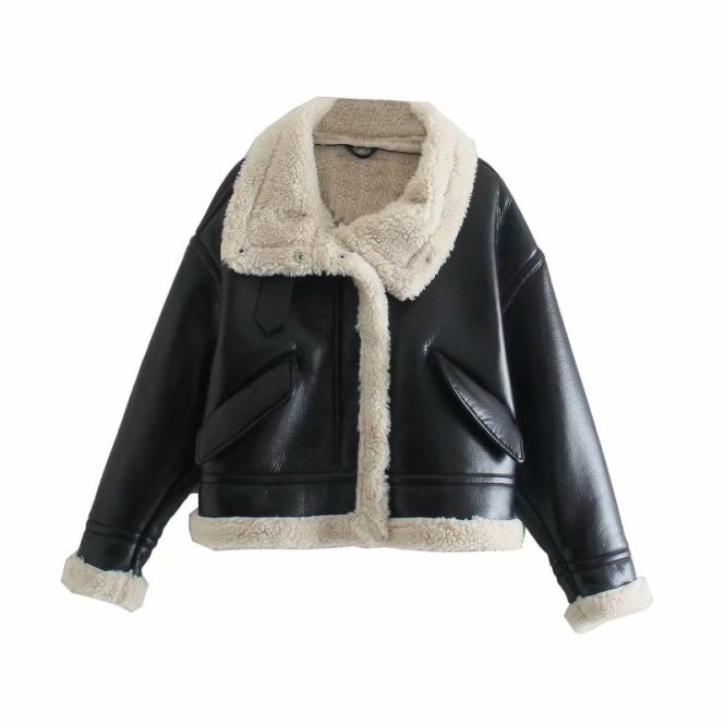 Coats & Jackets | Womens  Black Faux Fur Lined Faux Leather Buckled Aviator Jacket Clothing Black