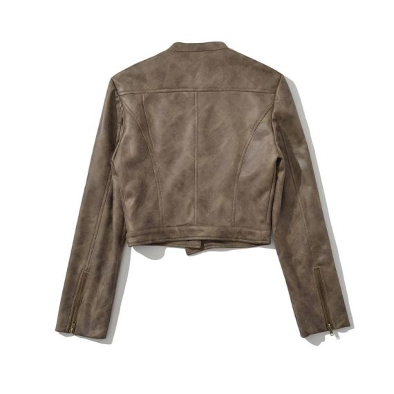 Coats & Jackets | Womens  Brown Faux Leather Panel Details Biker Jacket Clothing Brown