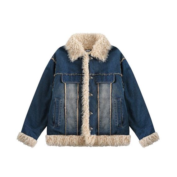 Coats & Jackets | Womens  Indigo Vintage Wash Borg Contrast Tie Waist Denim Jacket Clothing Coats & Jackets