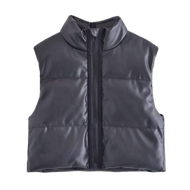 Coats & Jackets | Womens  Petite Black Faux Leather Puffer Gilet Clothing Black