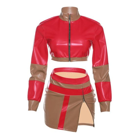 Coats & Jackets | Womens  Pink Asymmetric Lines Faux Leather Crop Jacket Clothing Coats & Jackets