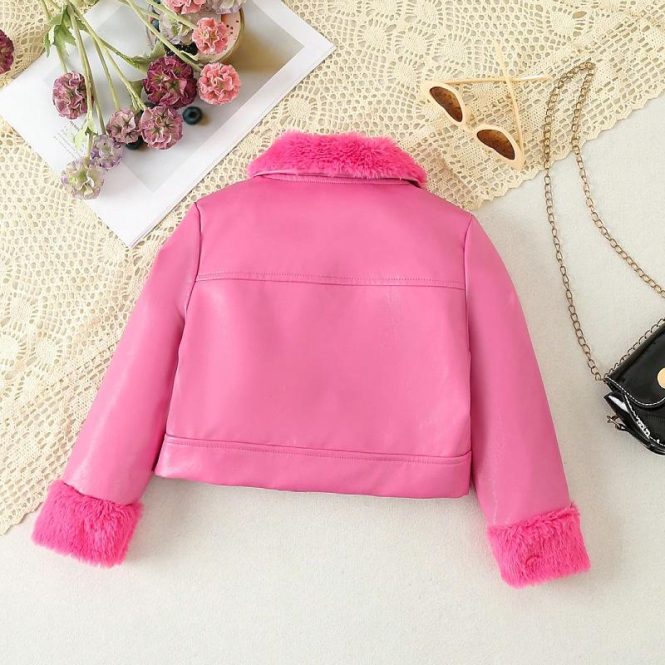 Coats & Jackets | Womens  Pink Borg Pocket Front Faux Leather Cropped Coat Clothing Coats & Jackets