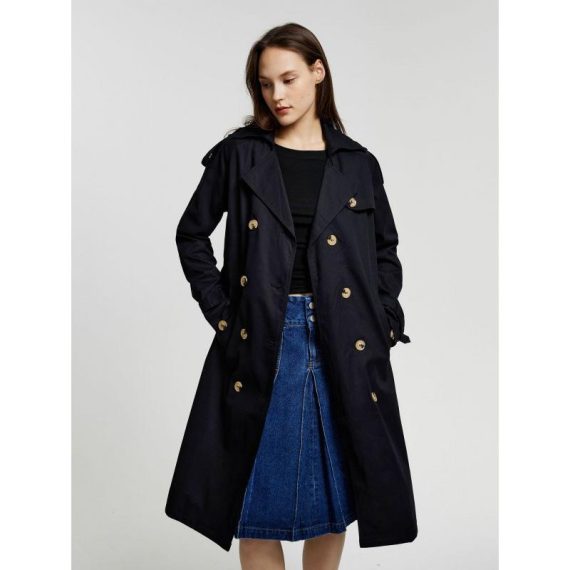 Coats & Jackets | Womens  Plus Black Oversized Button Down Trench Coat Clothing Black