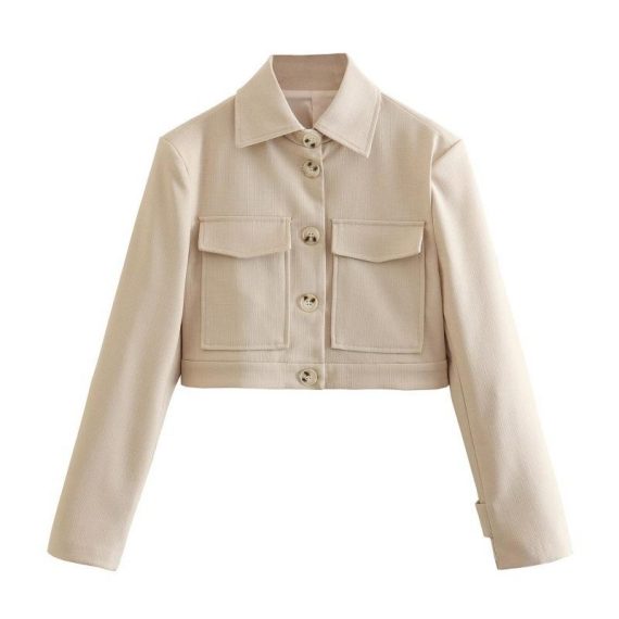 Coats & Jackets | Womens  Sand Wool Look Button Up Structured Crop Jacket Clothing Coats & Jackets