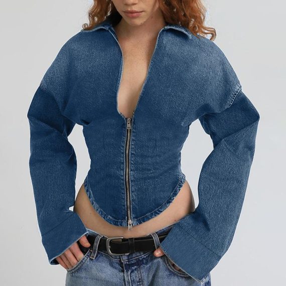 Coats & Jackets | Womens  Shape Light Blue Denim Cropped Zip Through Jacket Clothing Coats & Jackets