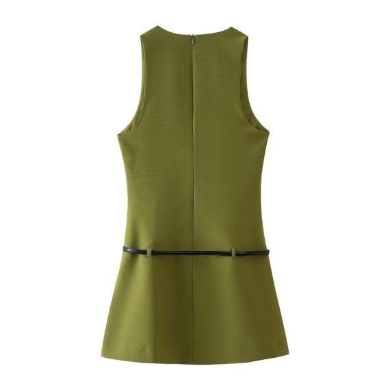 Dresses | Womens  Khaki Belted Boat Neck Mini Dress Clothing Dresses