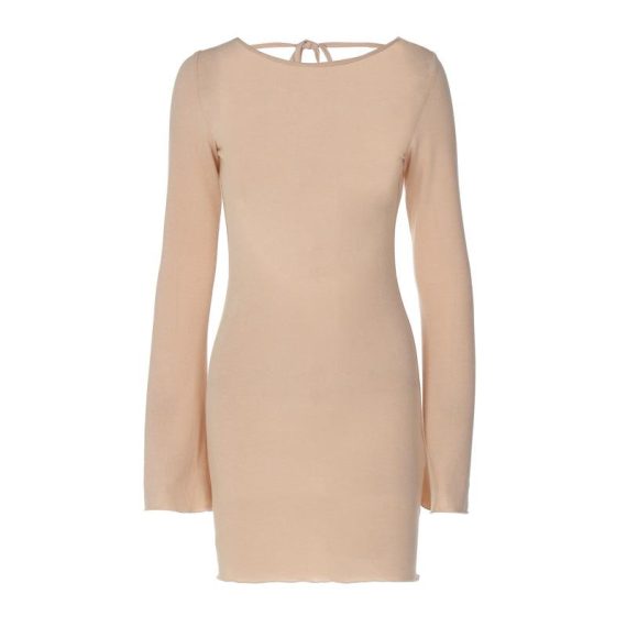 Dresses | Womens  Taupe Ribbed Exposed Seam Long Sleeve Bodycon Dress Clothing Dresses