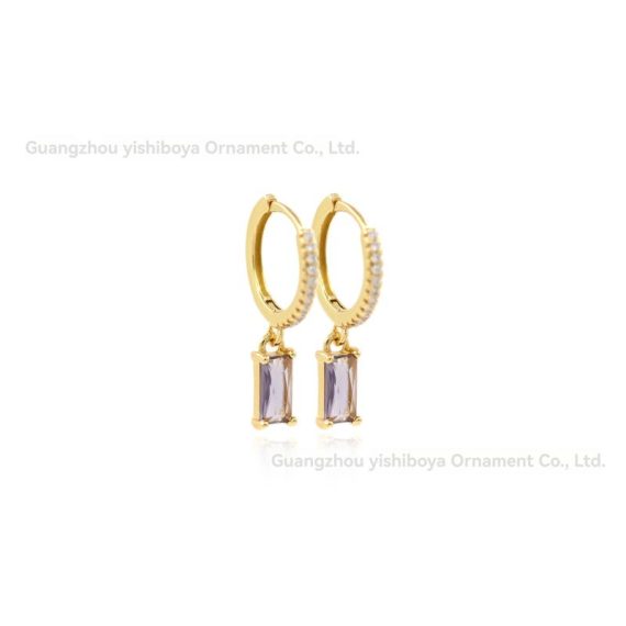 Earrings | Womens  Real Gold Plated Paved Baguette Drop Hoop Earrings Accessories Earrings