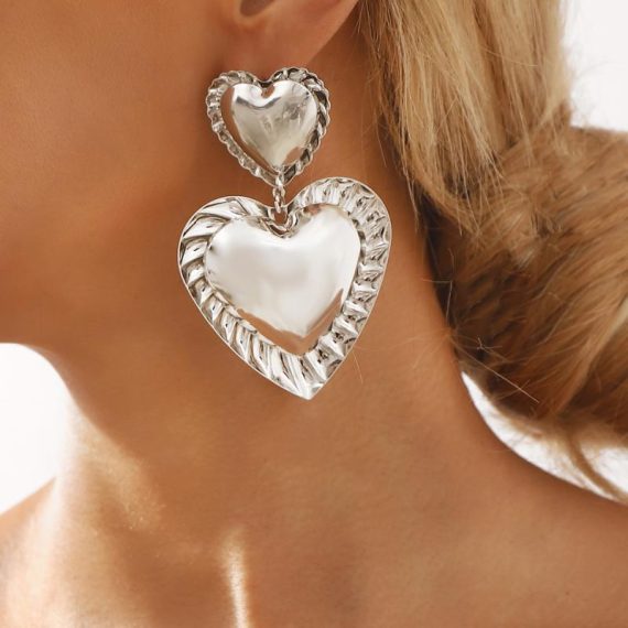 Earrings | Womens  Silver Jeweled Heart Earrings Accessories Earrings