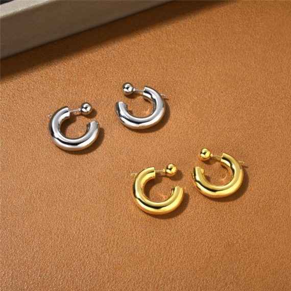 Earrings | Womens  Silver Tubular Chubby Hoop Earrings Accessories Earrings