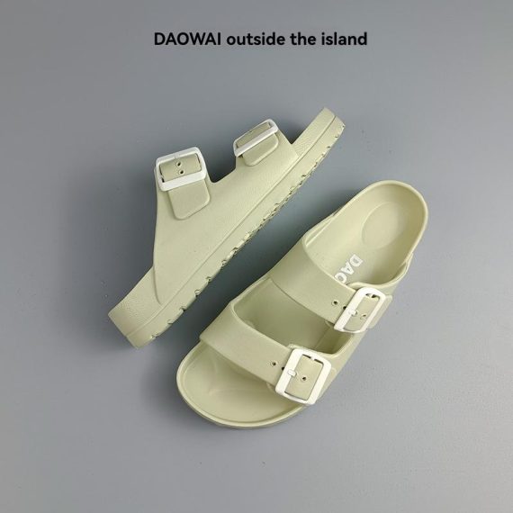 Flats | Womens  Taupe Rubberised Round Toe Buckle Flat Slider Sandals Chunky Sandals Chunky Sandals