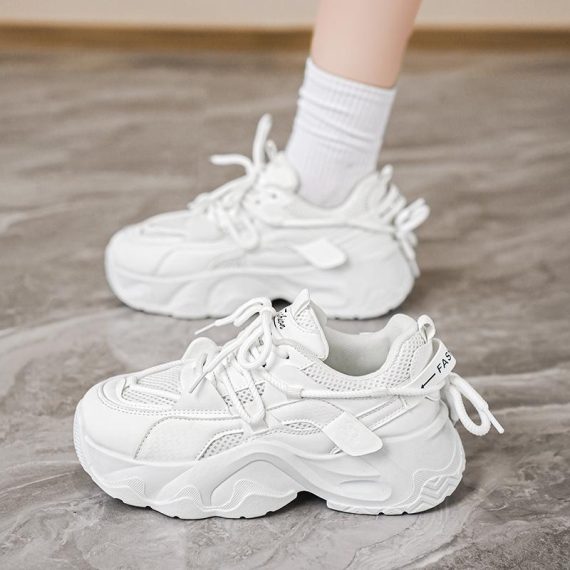 Flats | Womens  White Hiker Lace Up Double Sole Chunky Trainers Flats Flats