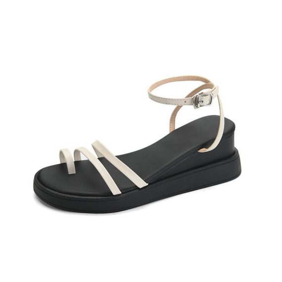 Flats | Womens  White Pu Round Toe Strappy Sandals Flats Flats