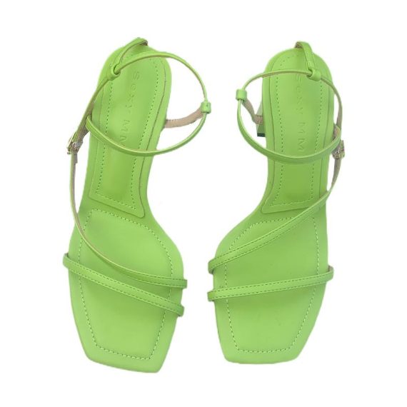 Heels | Womens  Lime Patent Pu Padded Knot Asymmetric Strap Low Block Heeled Sandals Heels Heels