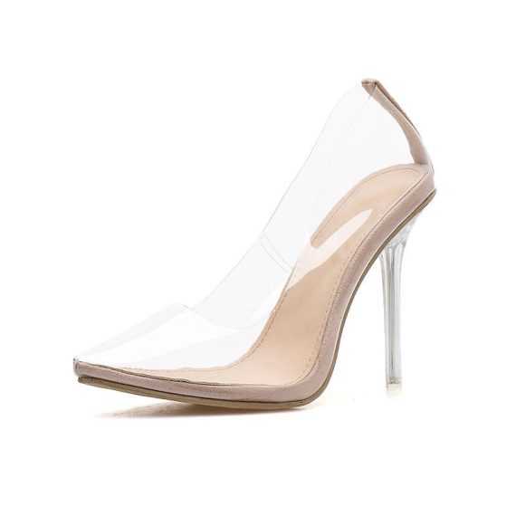 Heels | Womens  Nude Wide Fit Clear Flared Block Heel Mules Heels Heels