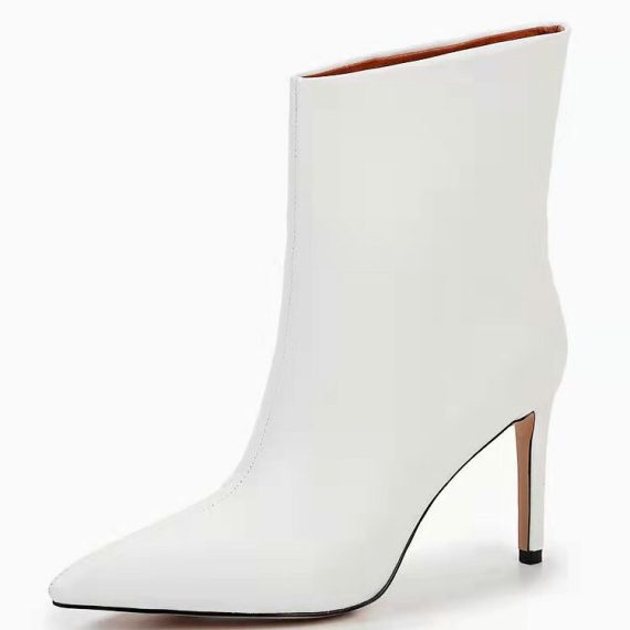 Heels | Womens  White Pu Point Toe Mid Heeled Ankle Boots Heels Heels