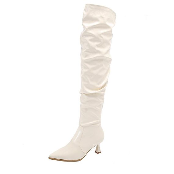 Heels | Womens  White Wide Fit Pu Point Toe Over The Knee High Heeled Boots Heels Heels