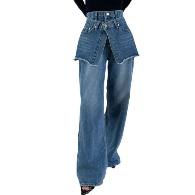 Jeans | Womens  Indigo Layered Exposed Pocket Wide Leg Jeans Clothing Indigo