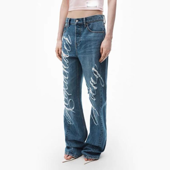 Jeans | Womens  Light Blue Ribbon Detail Laser Print Jeans Clothing Jeans