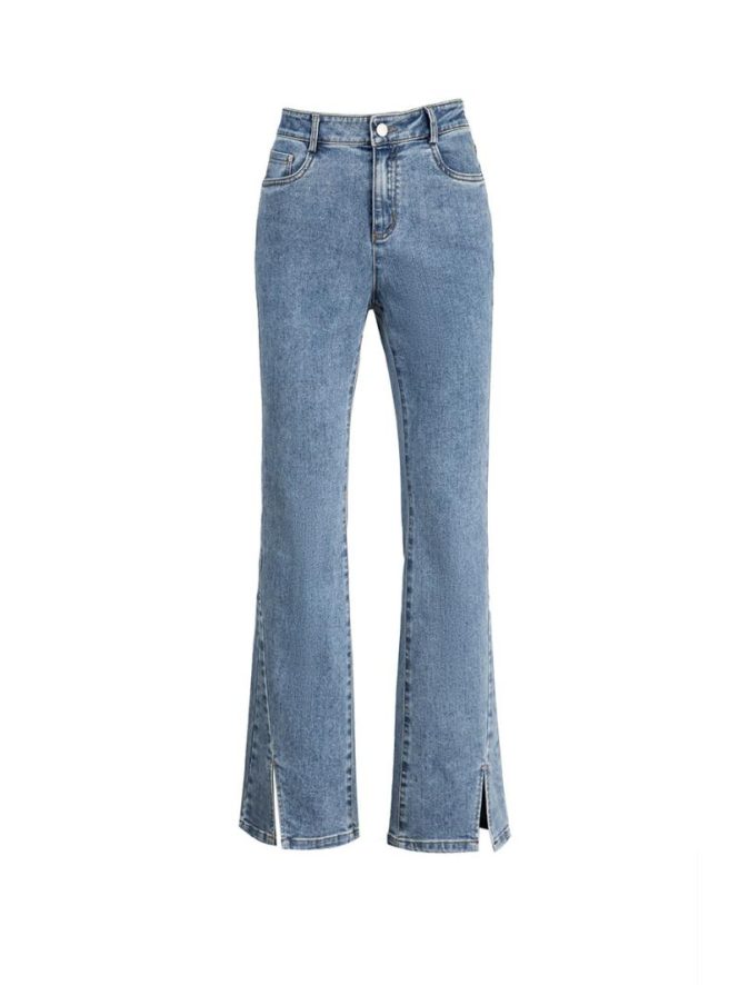 Jeans | Womens  Light Blue Wash Front Split Long Leg Straight Jeans Clothing Jeans