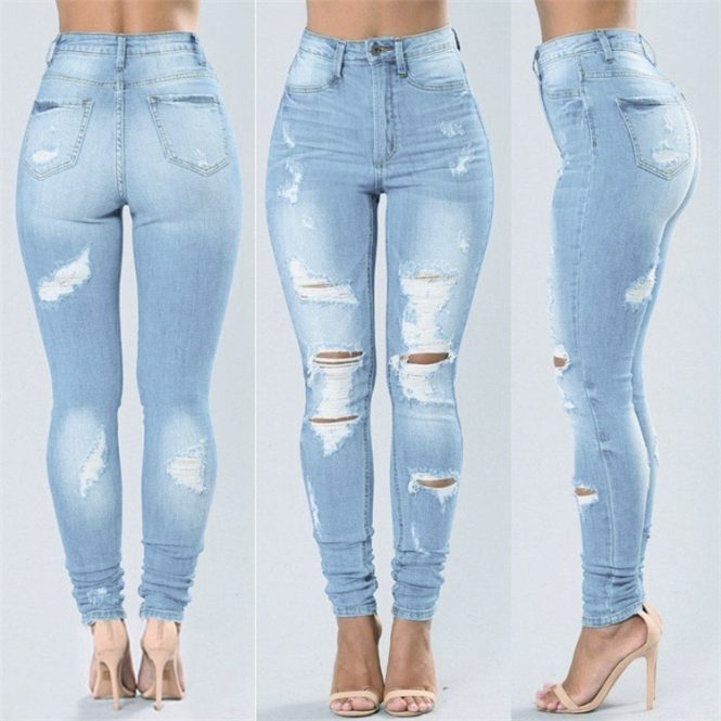 Jeans | Womens  Petite Light Wash Ripped Skinny Jeans Clothing Jeans