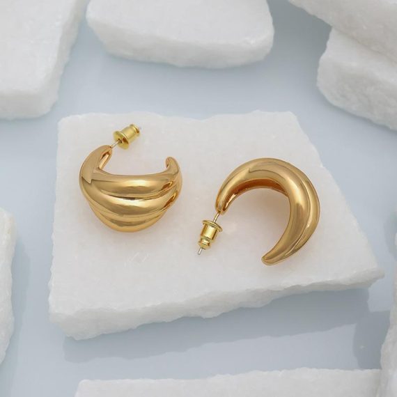 Jewellery | Womens  Gold Curved Hoop Earrings Accessories Earrings