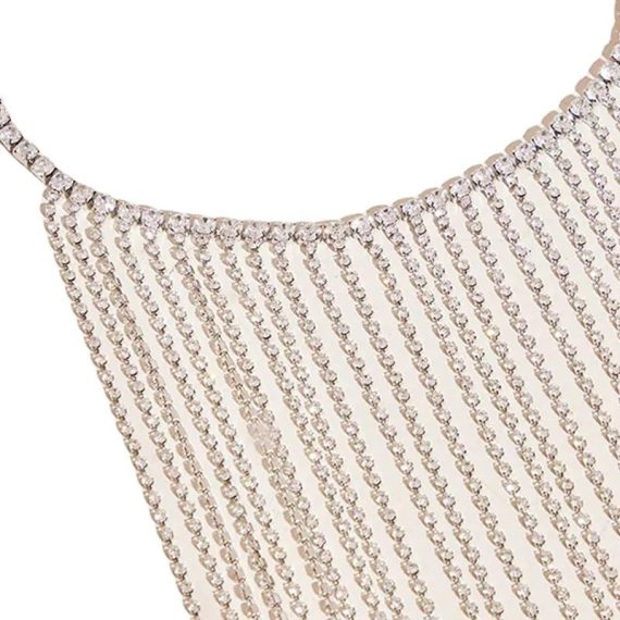 Jewellery | Womens  Silver Statement Diamante Tassel Body Chain Accessories Jewellery