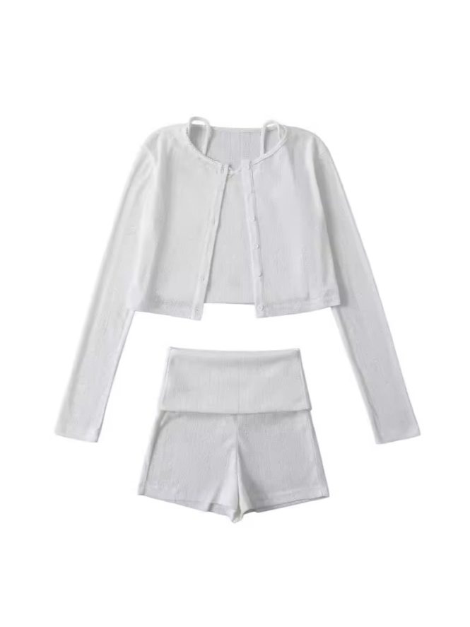 Knitwear | Womens  White Pointelle Cami Top And Cardigan Set Clothing Knitwear