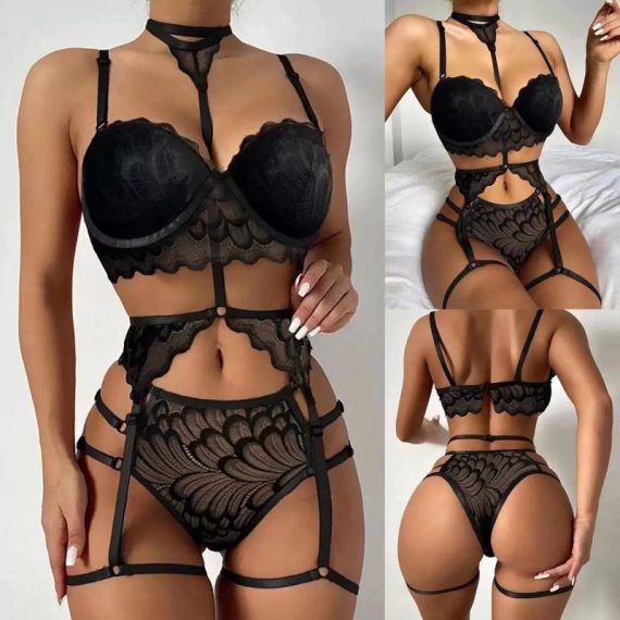 Lingerie | Womens  Black Underwired Cut Out Lace Body Clothing Black