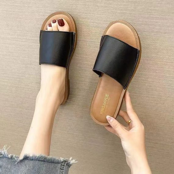 Mules | Womens  Black Pu Round Toe Basic Mule Flat Sandals Flats Black