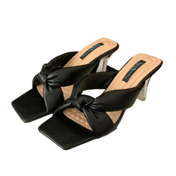 Mules | Womens  Black Square Toe Thong Padded Heeled Mules Heels Black