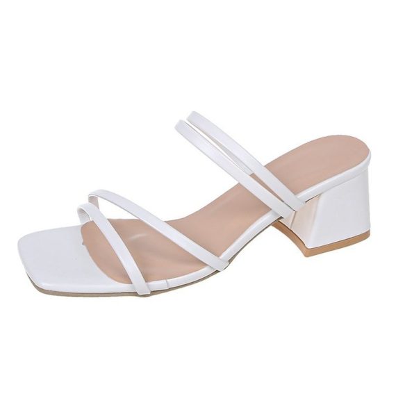 Mules | Womens  White Wide Fit Pu Square Toe Cross Over Straps Block Heeled Mules Mules Mules