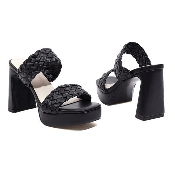 Platforms | Womens  Black Pu Round Toe Woven Strap Lace Up Platform Sandals Platforms Black