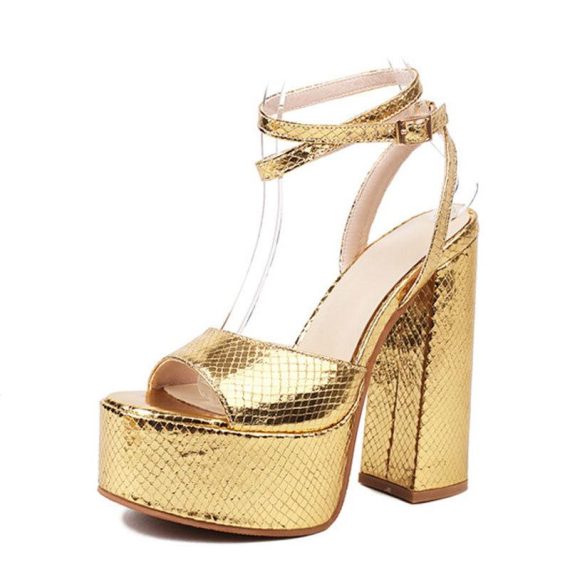 Platforms | Womens  Gold Pu Round Toe Woven Wedge Platform Sandals Heels Gold