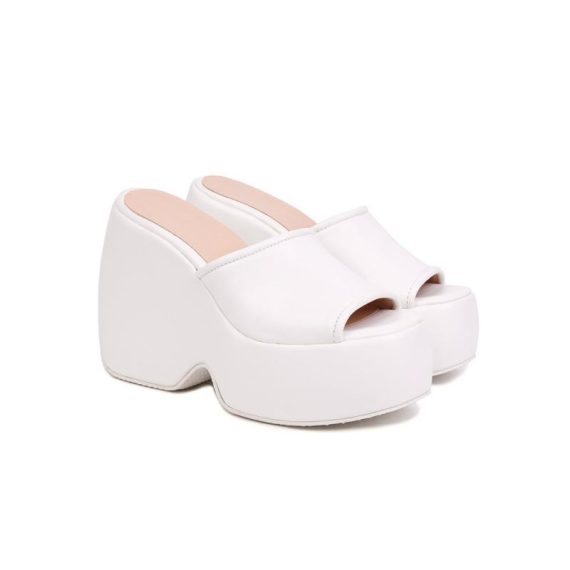 Platforms | Womens  White Pu Round Toe Platform Sandals Platforms Platforms