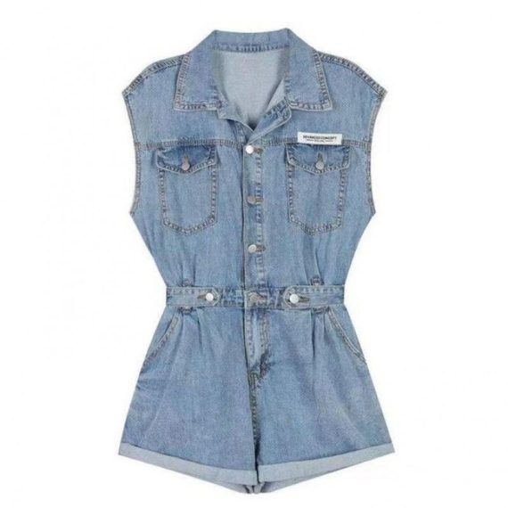 Playsuits | Womens  Shape Light Blue Sleeveless Rigid Denim Playsuit Clothing Light Blue